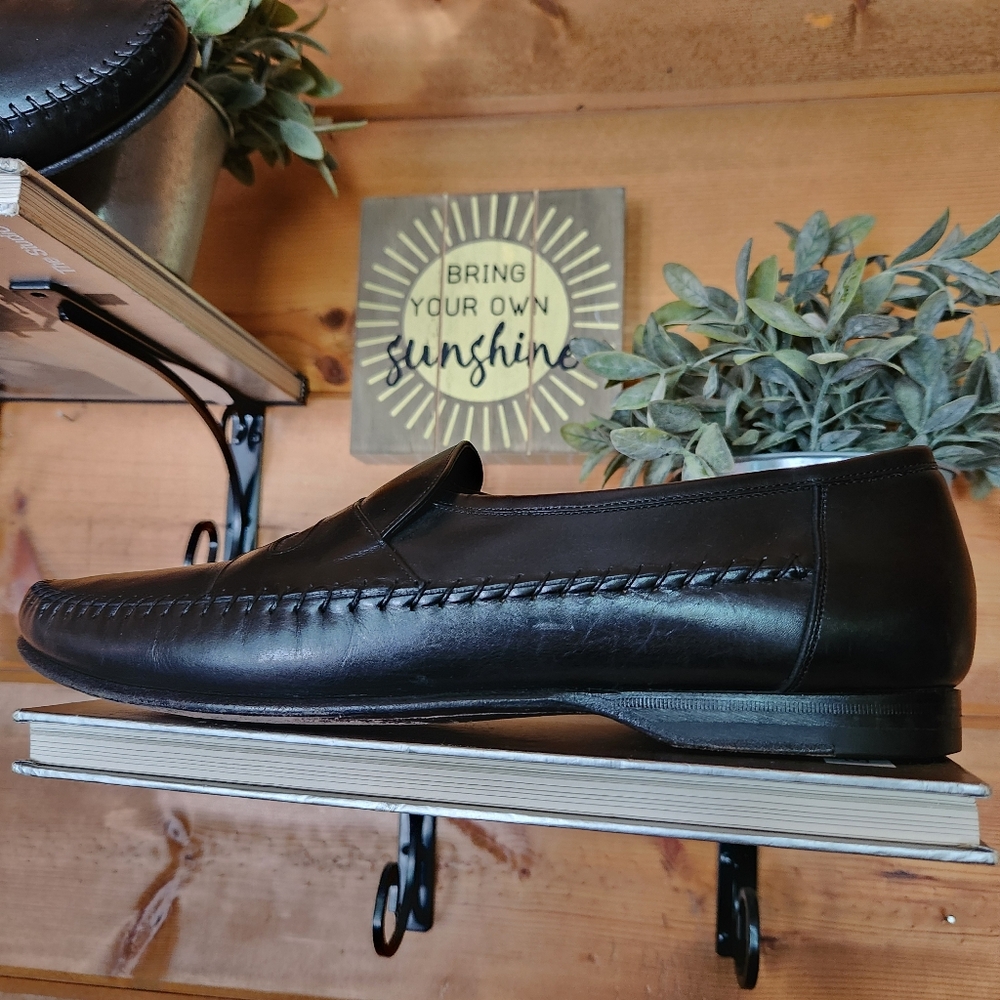 ECCO Black Leather Moc Toe Driving Penny Loafers Comfort Dress Shoes Men Sz 11 D - Picture 2 of 12